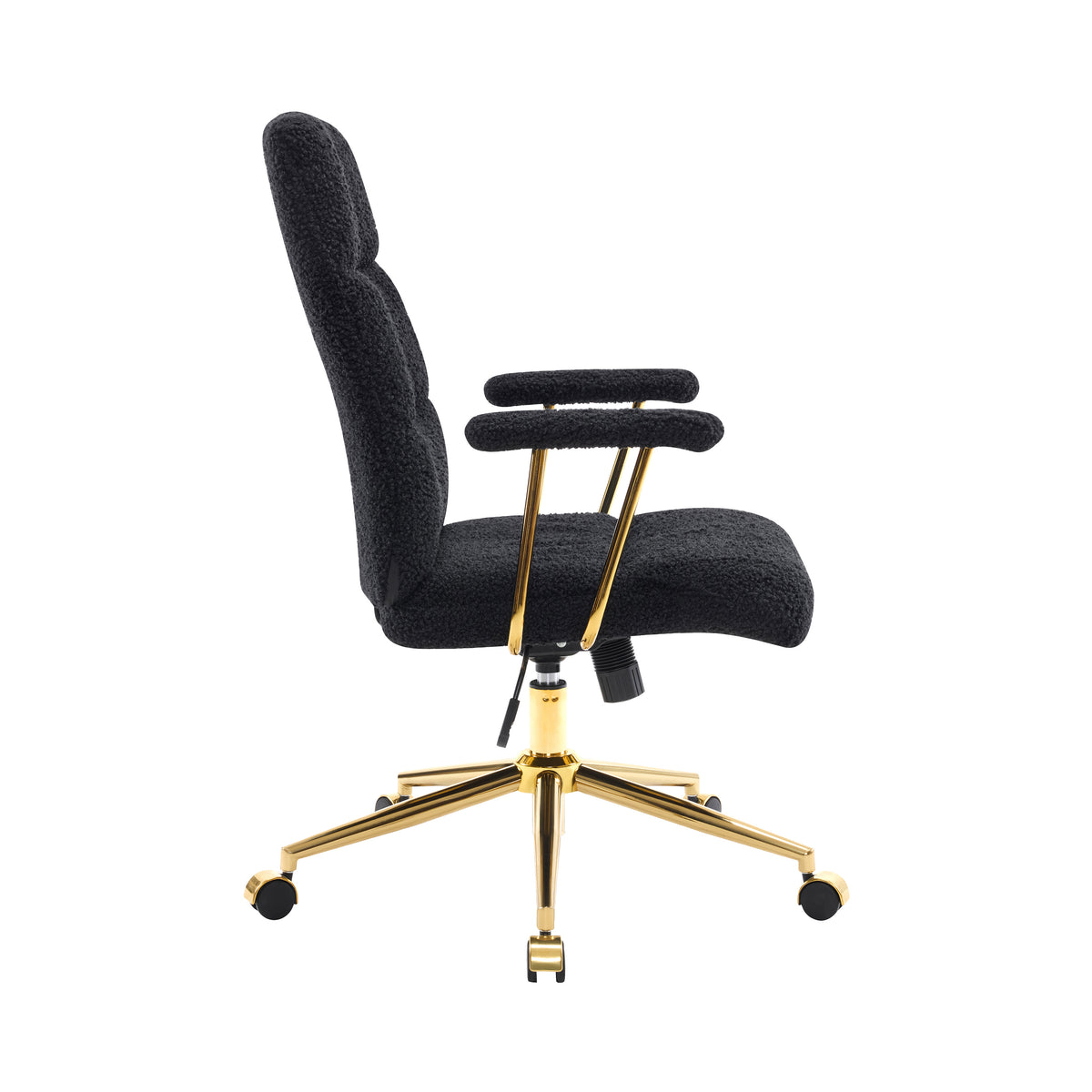 Textured Boucle Gold Office Chair with Padded Arms workspace desk setup