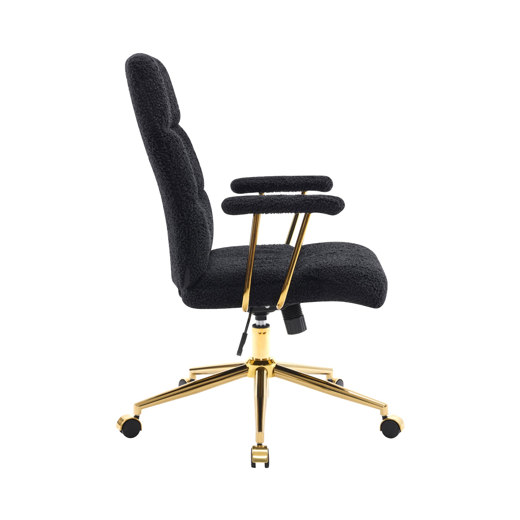 Textured Boucle Gold Office Chair with Padded Arms workspace desk setup