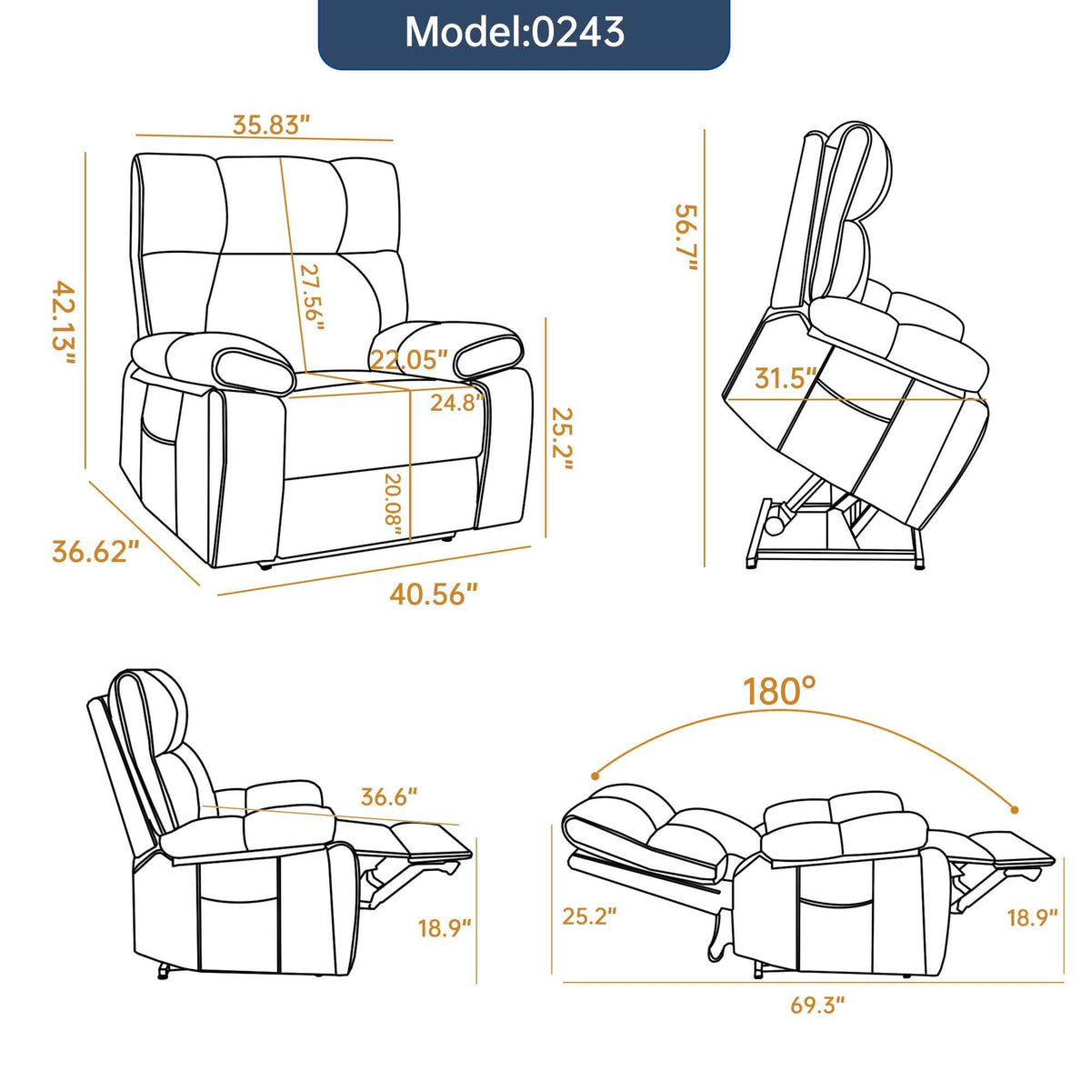 Dual-Motor Power Lift Recliner with Heat & Massage, 350 lb Capacity detail image 152