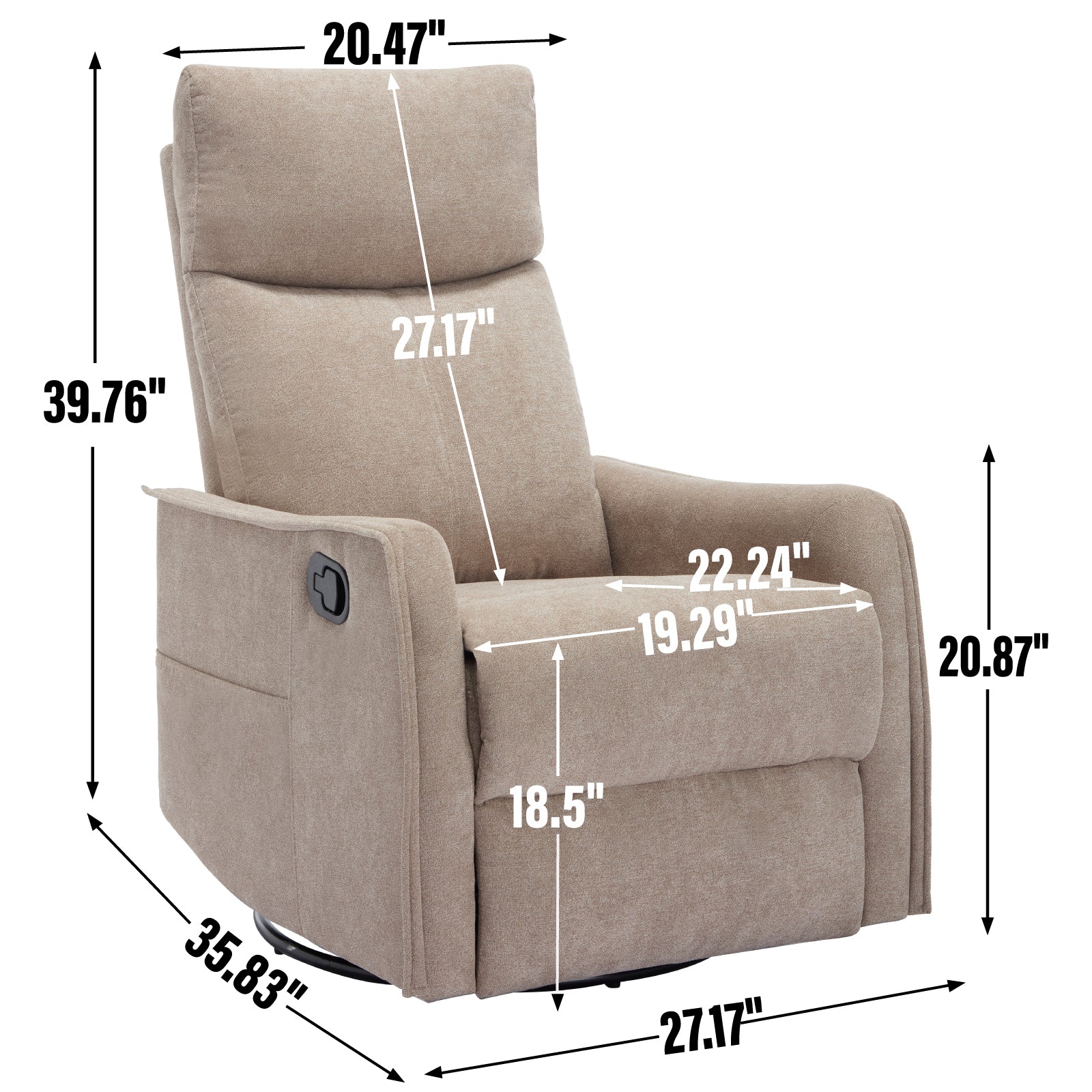 Heat Massage Manual Recliner Chair with Rocker and Swivel in Fabric for Living Room detail image 72