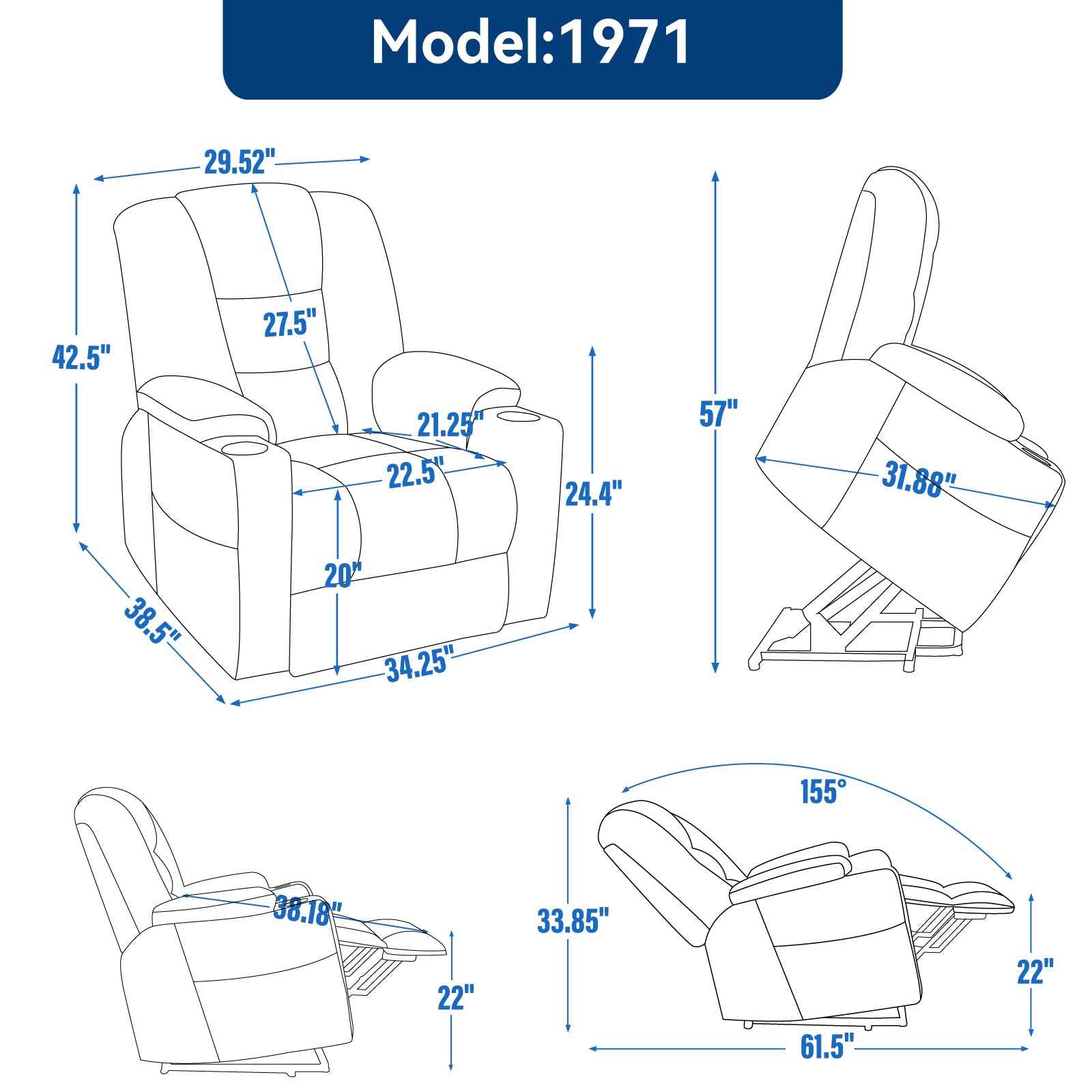 Large Dual-Motor Power Lift Heat & Massage Recliner detail image 79