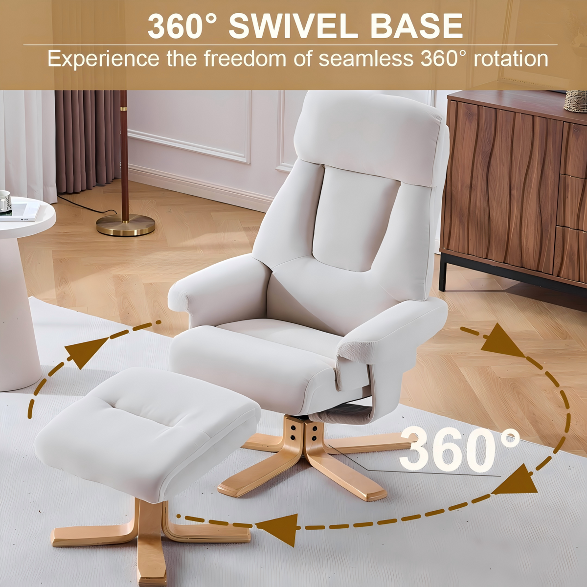 Modern Heated Massage 360° Swivel Recliner Accent Chair with Ottoman, Ergonomic detail image 8