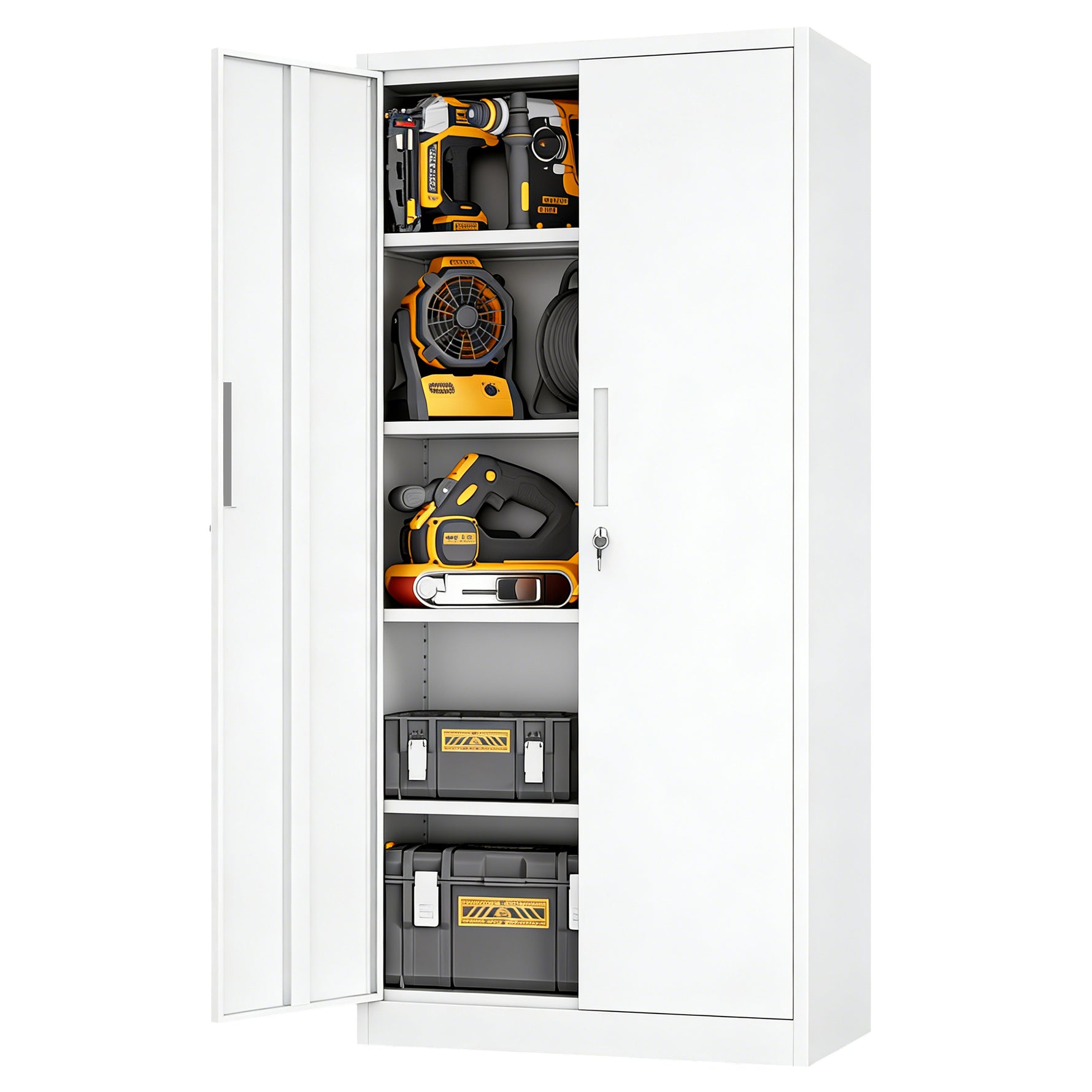 Locking Steel Garage Storage Cabinet with 4 Adjustable Shelves for workshop, garage, storage, or utility use