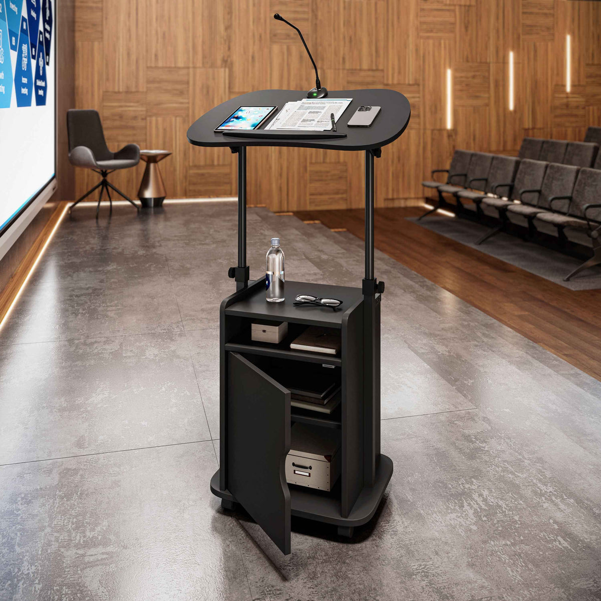 Techni Mobili Sit-to-Stand Laptop Cart with Storage mobile laptop workstation