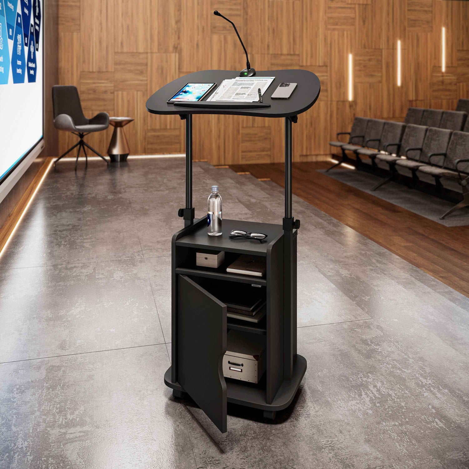 Techni Mobili Sit-to-Stand Laptop Cart with Storage mobile laptop workstation