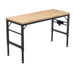 Adjustable Height Heavy-Duty Workbench, Rubber Wood Top Workstation with Power Outlets for workshop, garage, storage, or utility use
