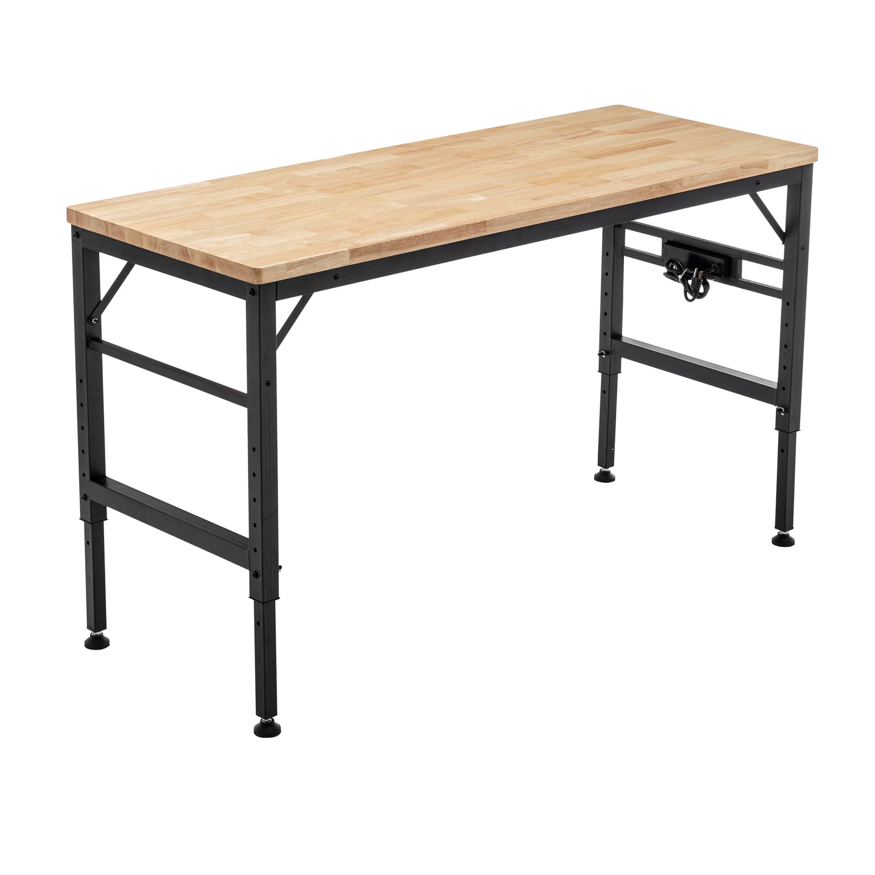 Adjustable Height Heavy-Duty Workbench, Rubber Wood Top Workstation with Power Outlets for workshop, garage, storage, or utility use