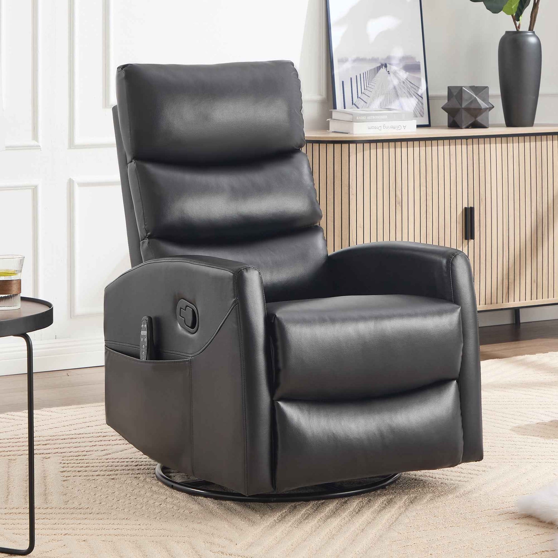 Heat Massage Manual Recliner Chair with Rocker and Swivel in Fabric for Living Room product image