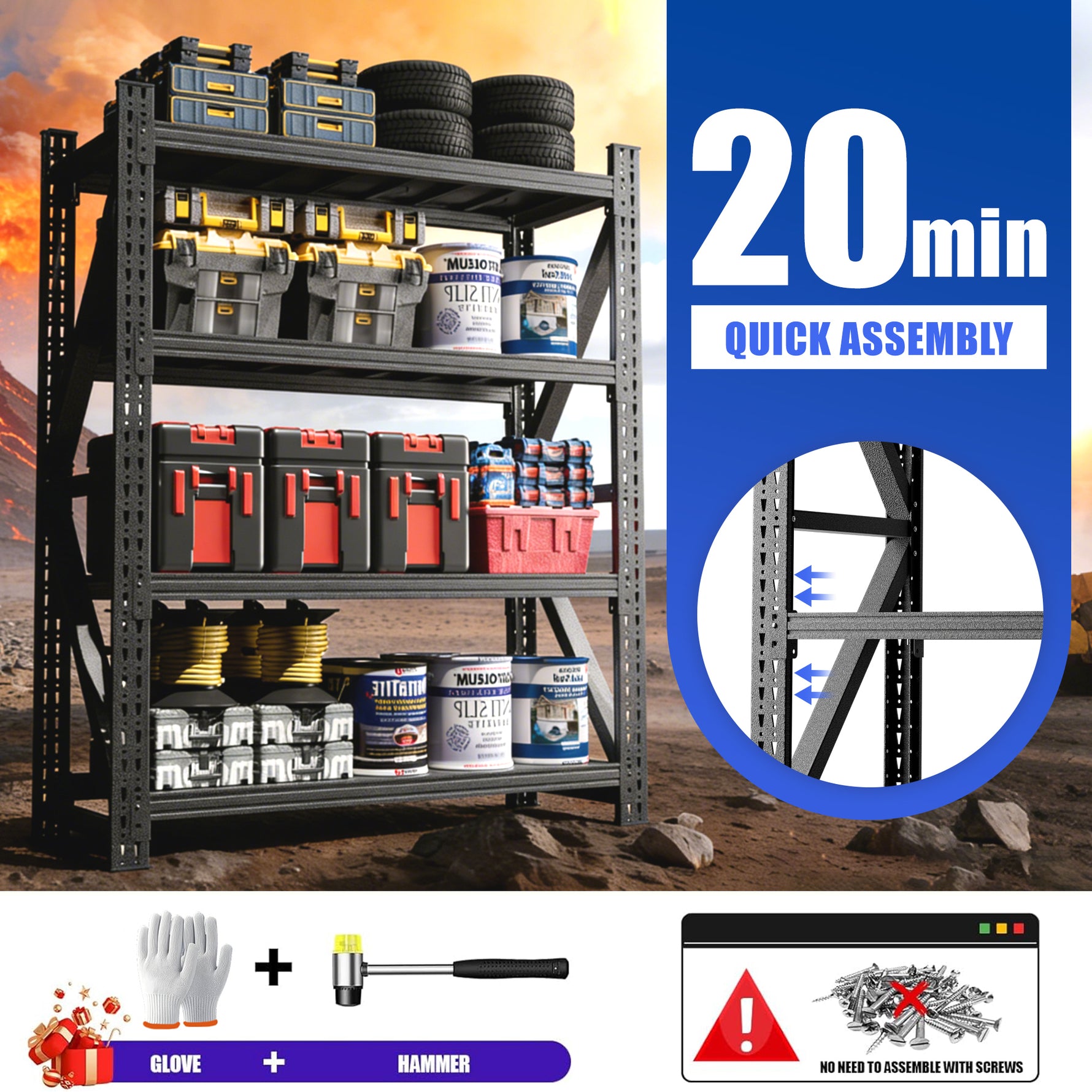 Heavy Duty Metal Adjustable Garage Shelving Unit, 4000lb Capacity Industrial Storage Rack for workshop, garage, storage, or utility use