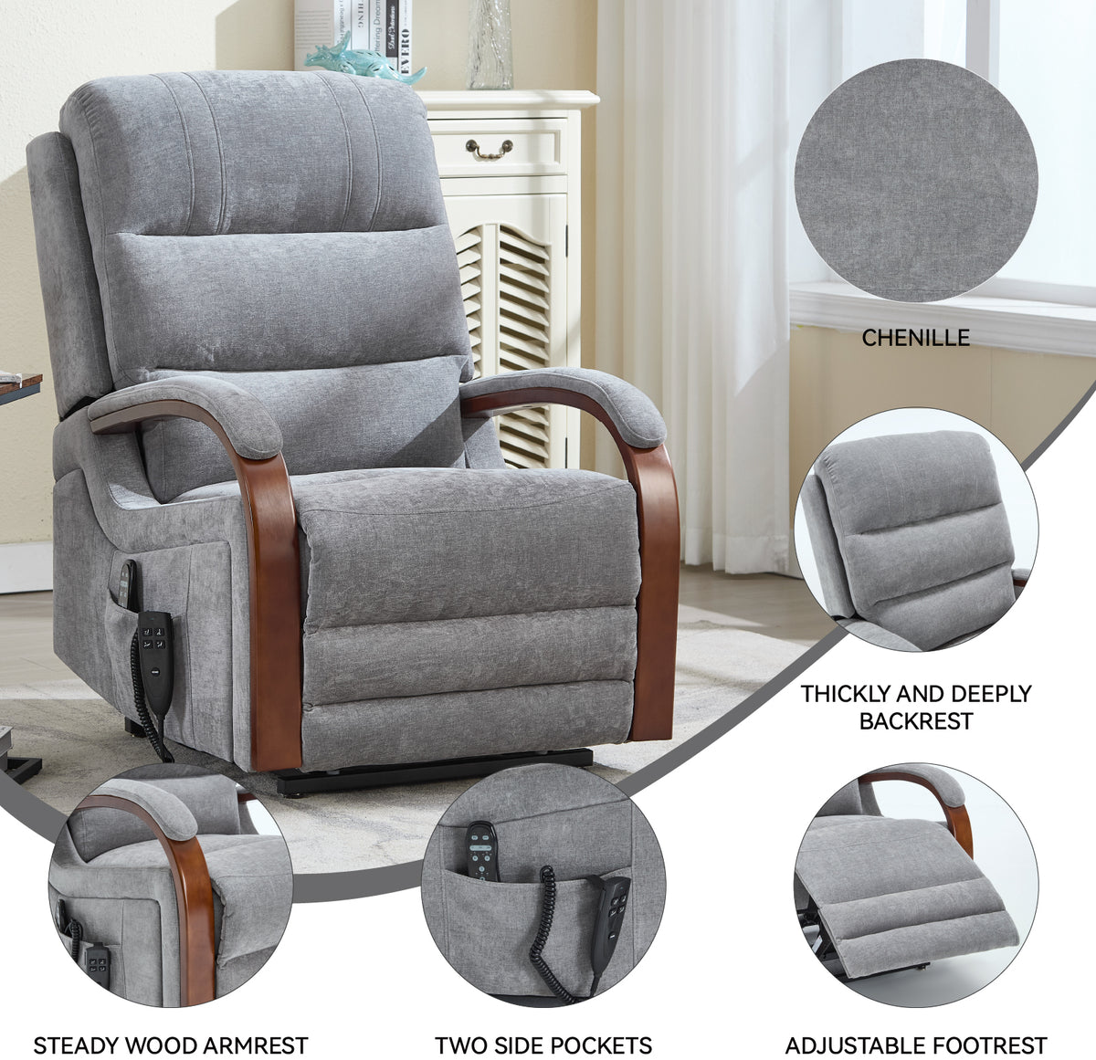 Power Chenille Lift Recliner Chair Dual Motor Infinite Position Up to 350 Pounds detail image 46