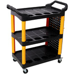 3-Tier Rolling Auto Detail Cart with Panel & Hooks for workshop, garage, storage, or utility use