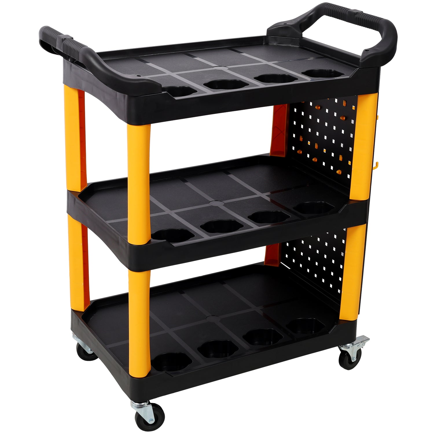 3-Tier Rolling Auto Detail Cart with Panel & Hooks for workshop, garage, storage, or utility use