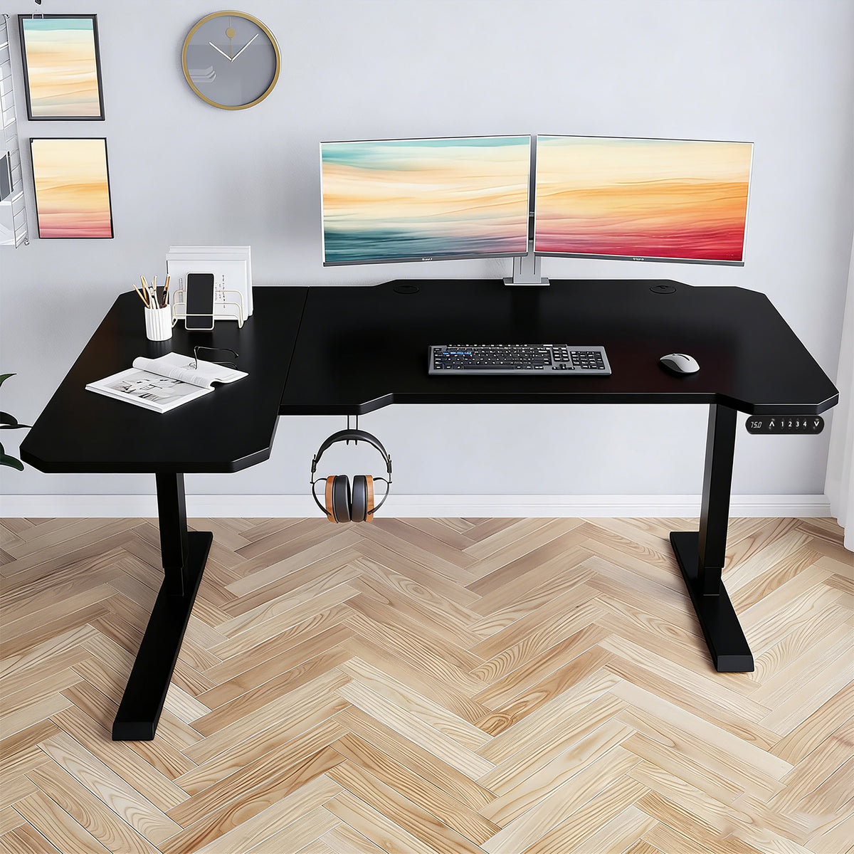 L-Shaped 59" Electric Standing Desk workspace desk setup