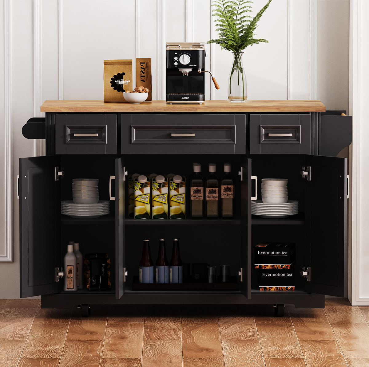 54 in. Rolling Kitchen Island with Drop Leaf & Storage product view 35