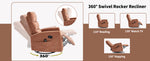 Heat Massage Manual Recliner Chair with Rocker and Swivel in Fabric for Living Room detail image 9