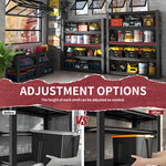 Industrial Heavy-Duty Metal 5-Tier Adjustable Shelving Unit with Pegboard for workshop, garage, storage, or utility use