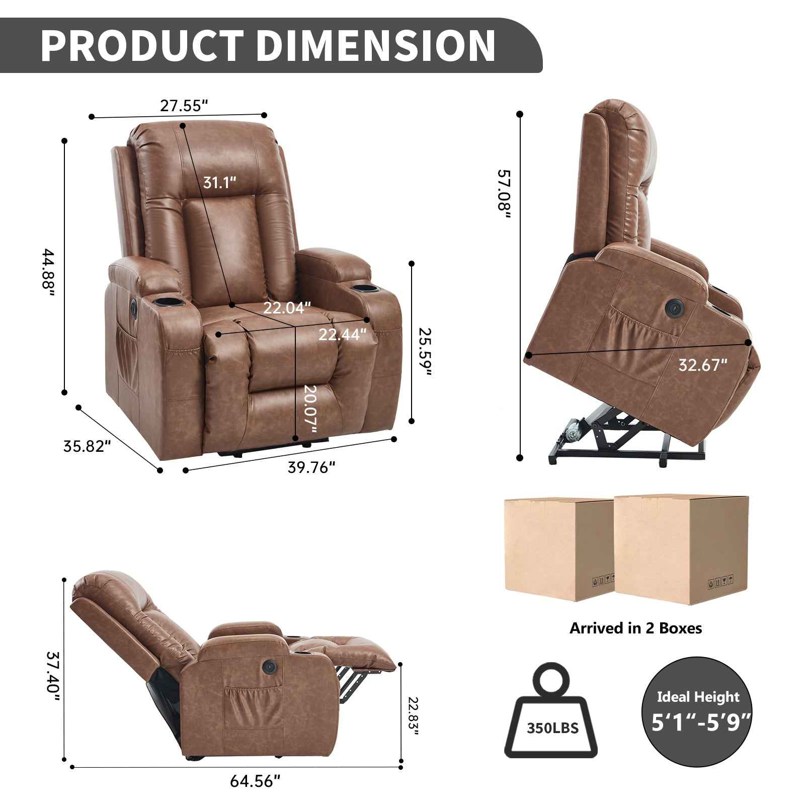 PU Infinite Position Up to 350 lb Single Motor Power Lift Recliner Chair detail image 21