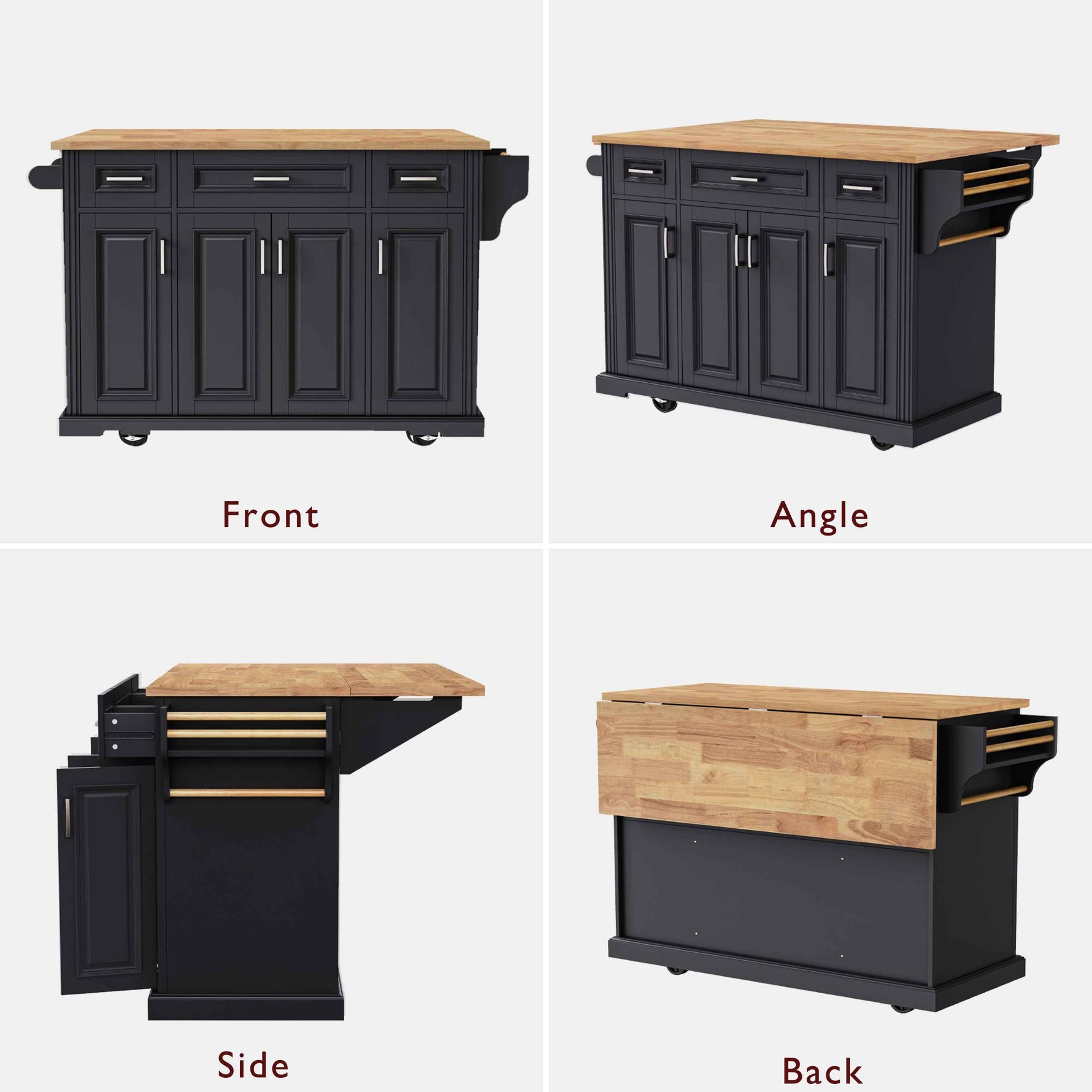 54 in. Rolling Kitchen Island with Drop Leaf & Storage product view 43