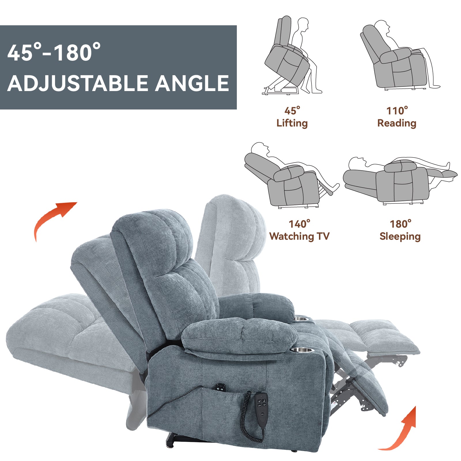 Chenille Dual-Motor Power Lift Recliner, 350 lb Capacity detail image 63