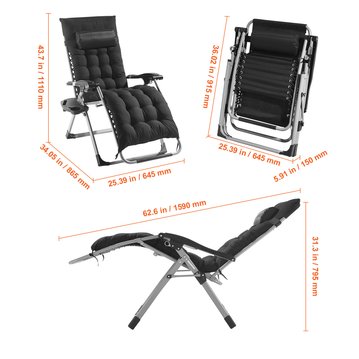 VEVOR Indoor/Outdoor Zero Gravity Recliner detail image 9