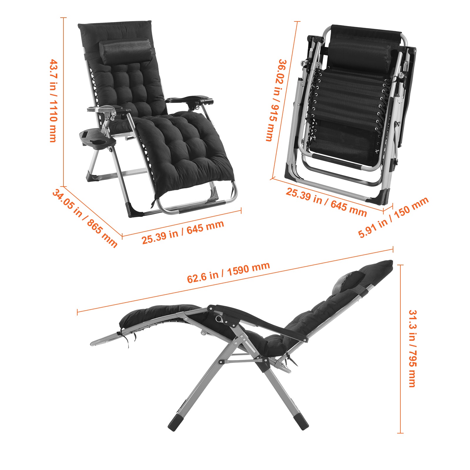 VEVOR Indoor/Outdoor Zero Gravity Recliner detail image 9