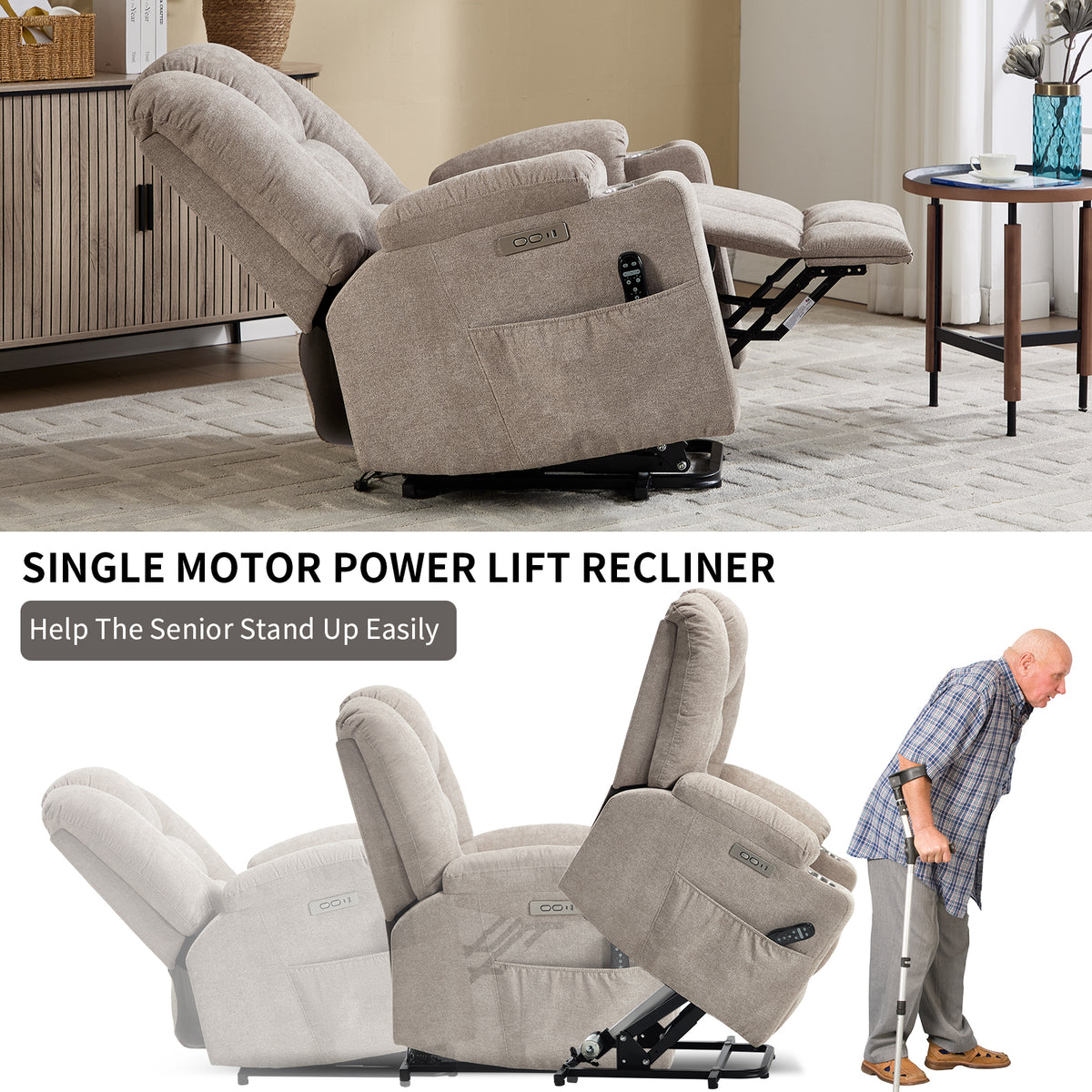 Large Dual-Motor Power Lift Heat & Massage Recliner detail image 46