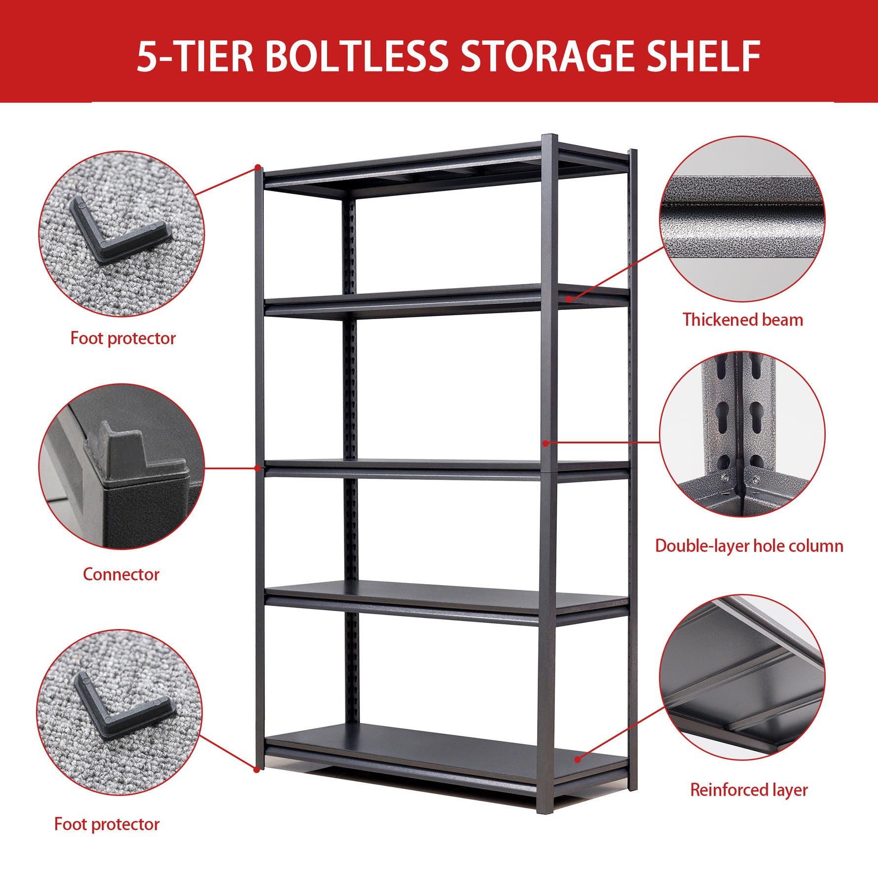Industrial Heavy-Duty 5-Tier Adjustable Metal Shelving Unit for workshop, garage, storage, or utility use