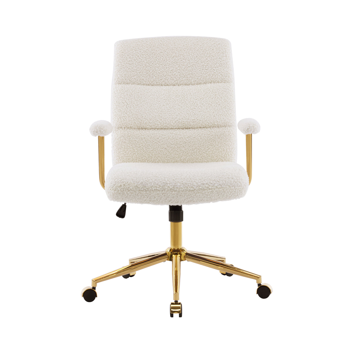 Textured Boucle Gold Office Chair with Padded Arms workspace desk setup