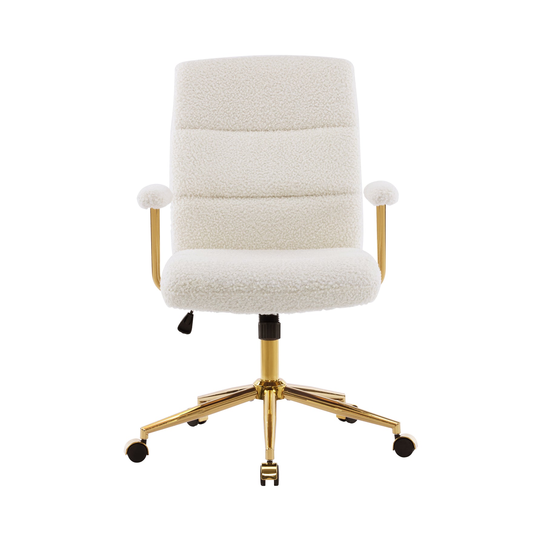Textured Boucle Gold Office Chair with Padded Arms workspace desk setup