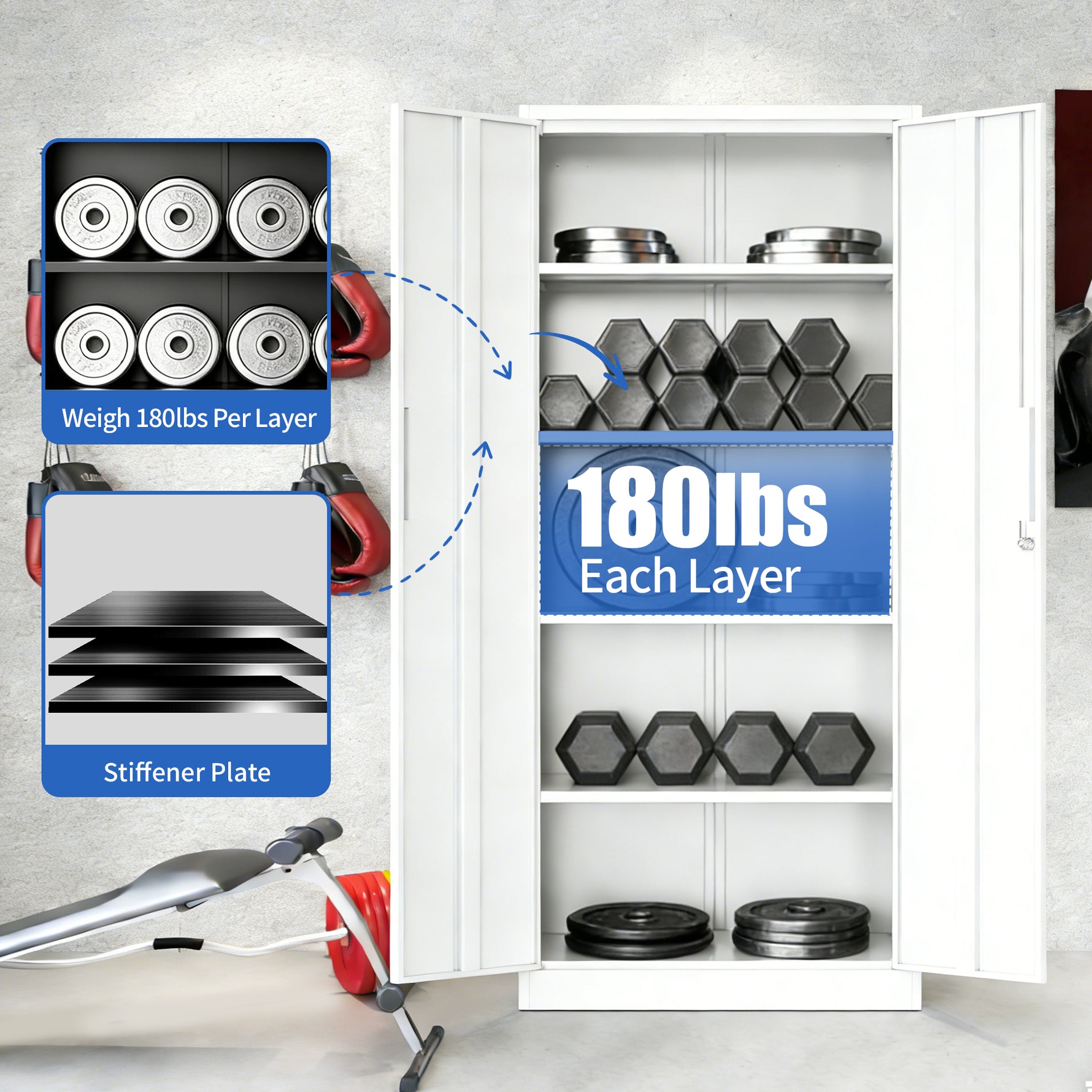 Locking Steel Garage Storage Cabinet with 4 Adjustable Shelves for workshop, garage, storage, or utility use