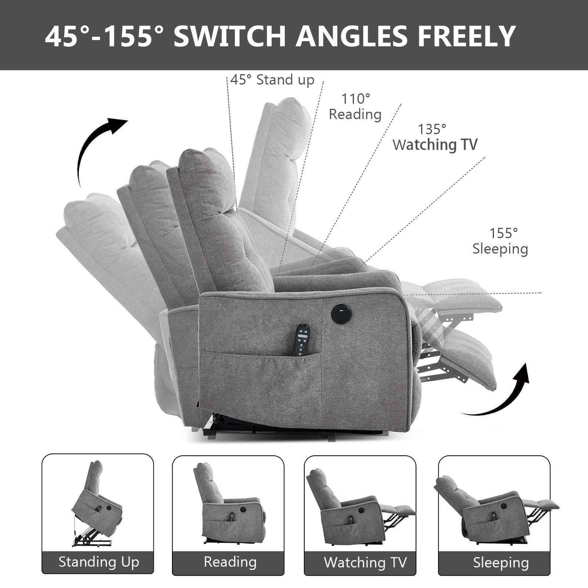 Chenille Single-Motor Power Lift Recliner with Massage & Heat detail image 4