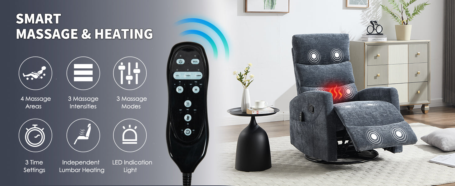 Heat Massage Manual Recliner Chair with Rocker and Swivel in Fabric for Living Room detail image 20