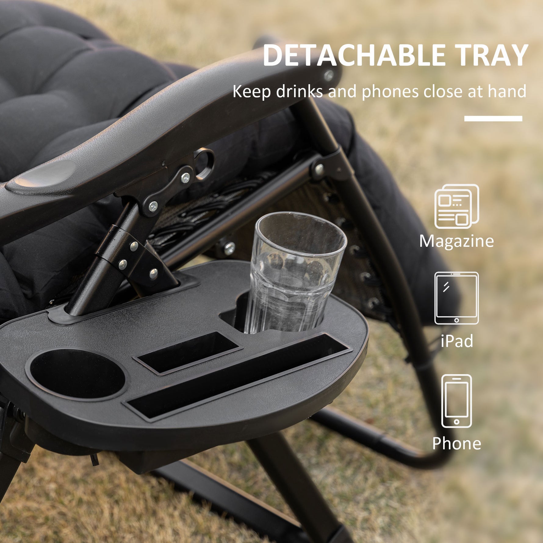 Outsunny Padded Zero Gravity Reclining Lounge Chair detail image 15