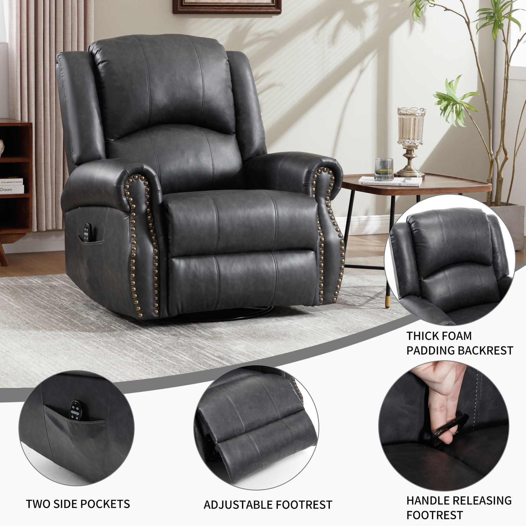 Heat Massage Manual Recliner Chair with Rocker and Swivel for Living Room detail image 69