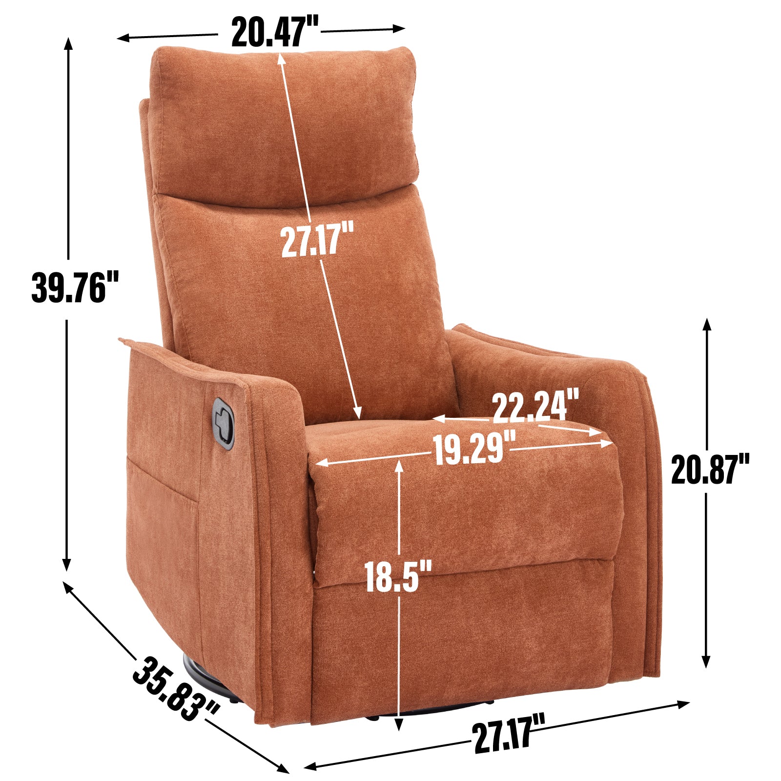 Heat Massage Manual Recliner Chair with Rocker and Swivel in Fabric for Living Room detail image 12