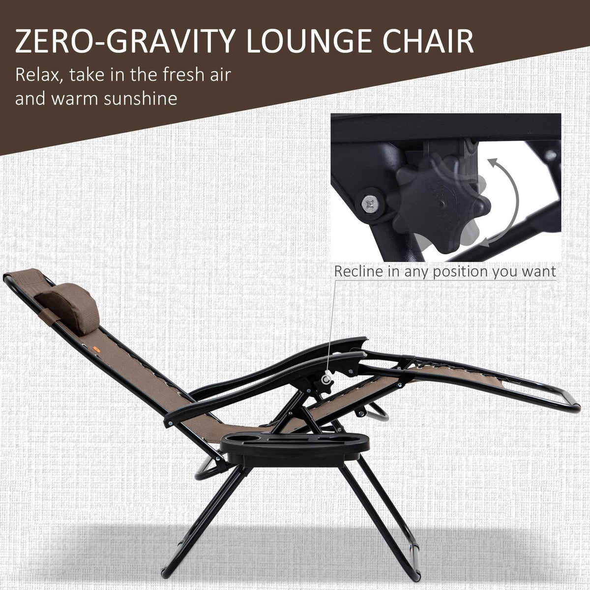 Outsunny Zero Gravity Chair Set with Side Table and Cup Holder detail image 6