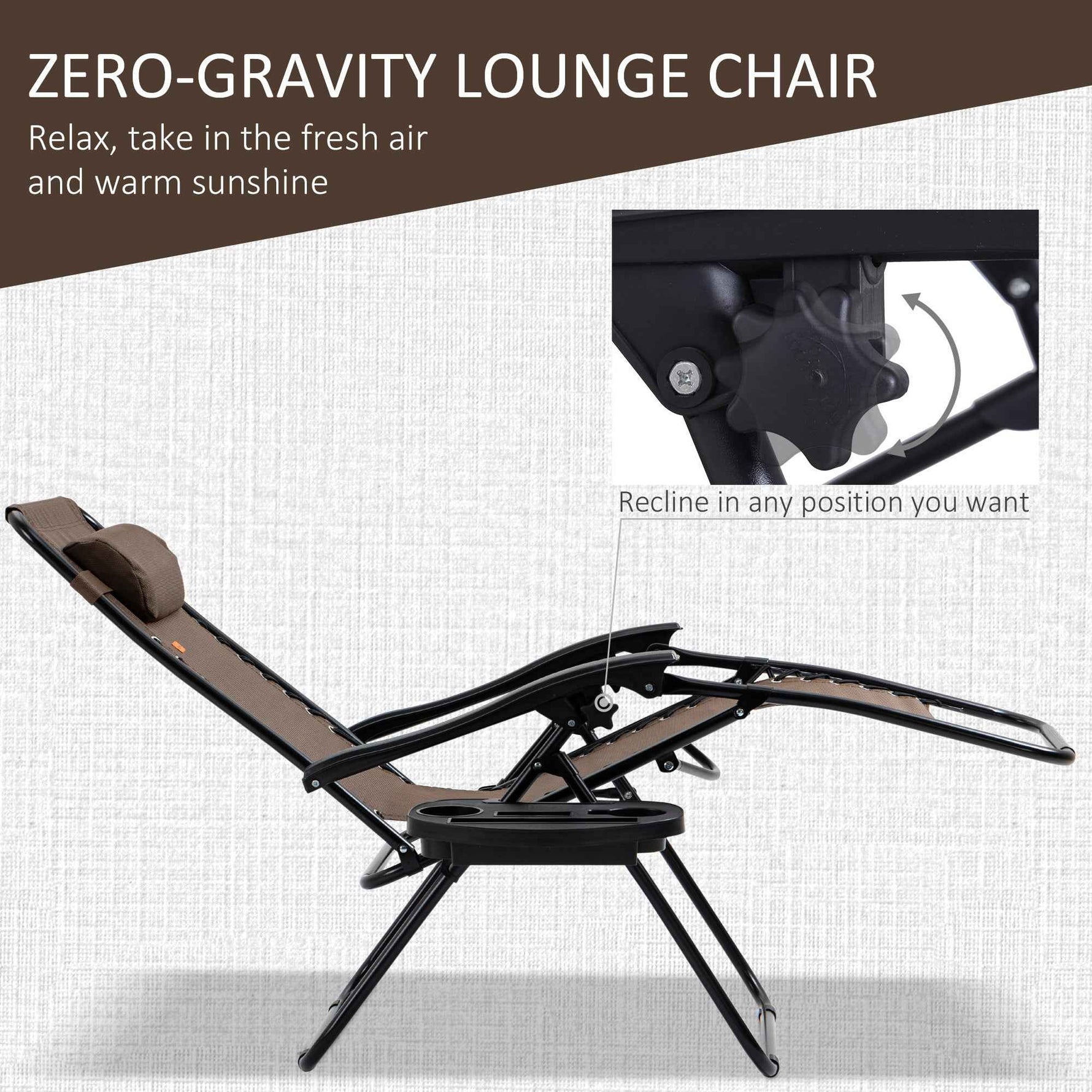 Outsunny Zero Gravity Chair Set with Side Table and Cup Holder detail image 6