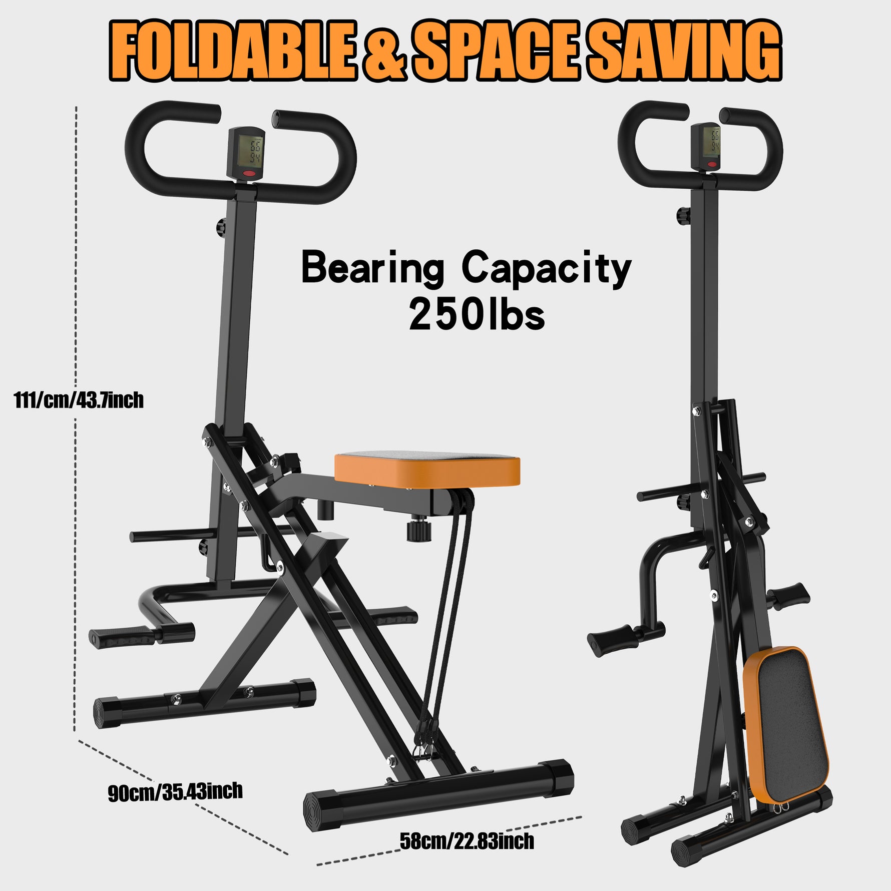 Foldable Assisted Squat Trainer with Resistance Bands, Black detail image 6