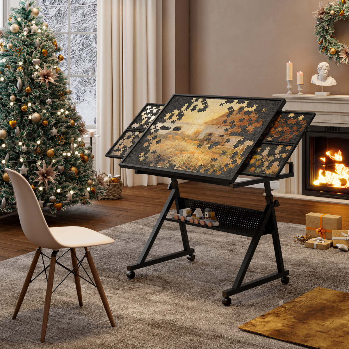 1500-Piece Rolling Jigsaw Puzzle Table with 4 Trays hobby and puzzle table