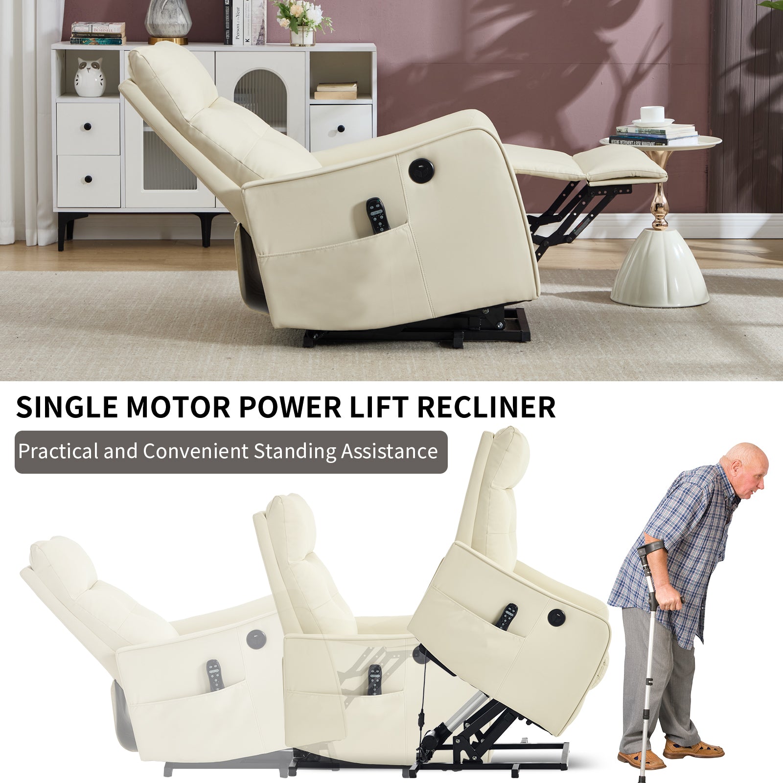 Single Motor Power Lift Recliner Chair with Massage & Heat detail image 63