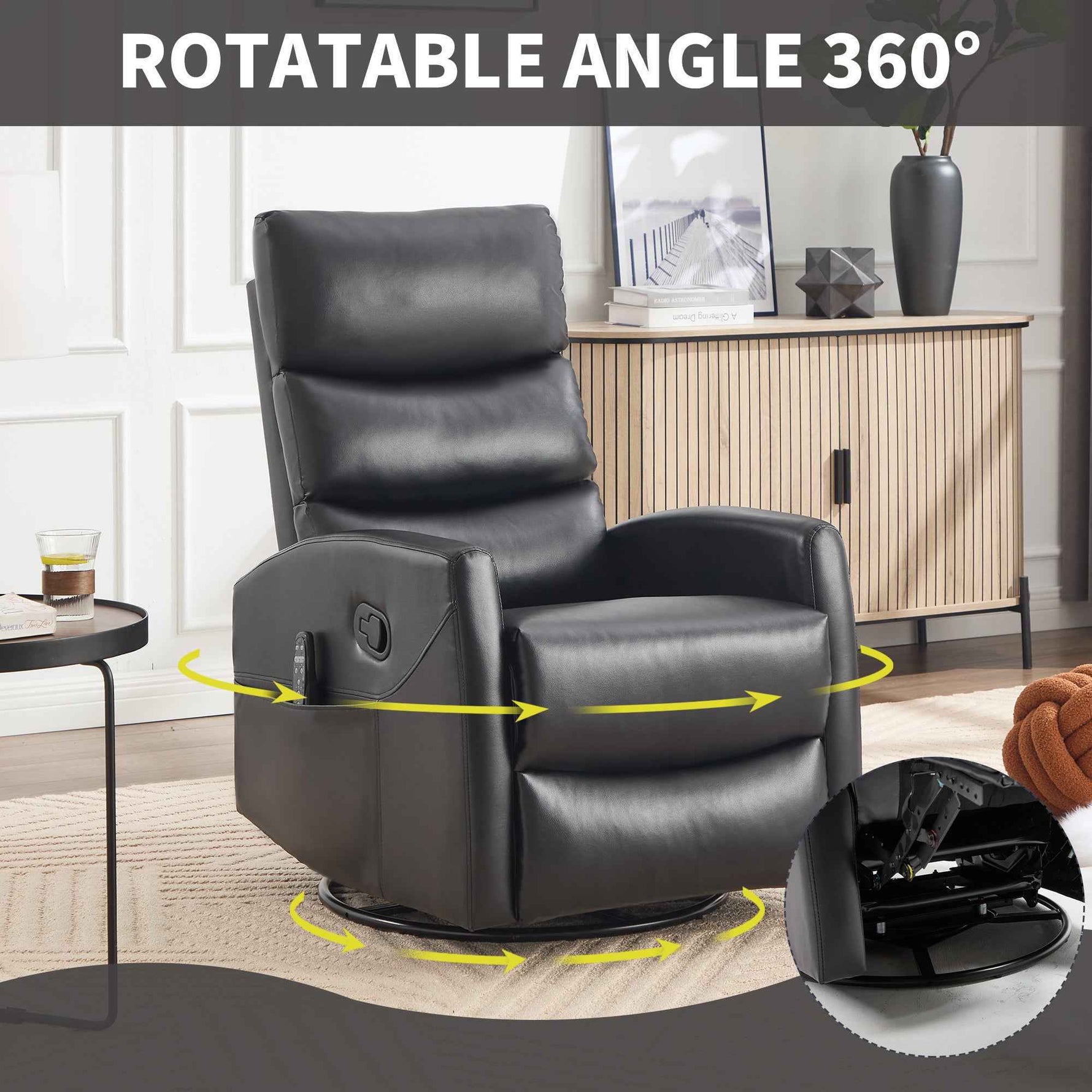 Heat Massage Manual Recliner Chair with Rocker and Swivel in Fabric for Living Room detail image 3
