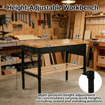 60" Double-Layer Adjustable Workbench with Power for workshop, garage, storage, or utility use