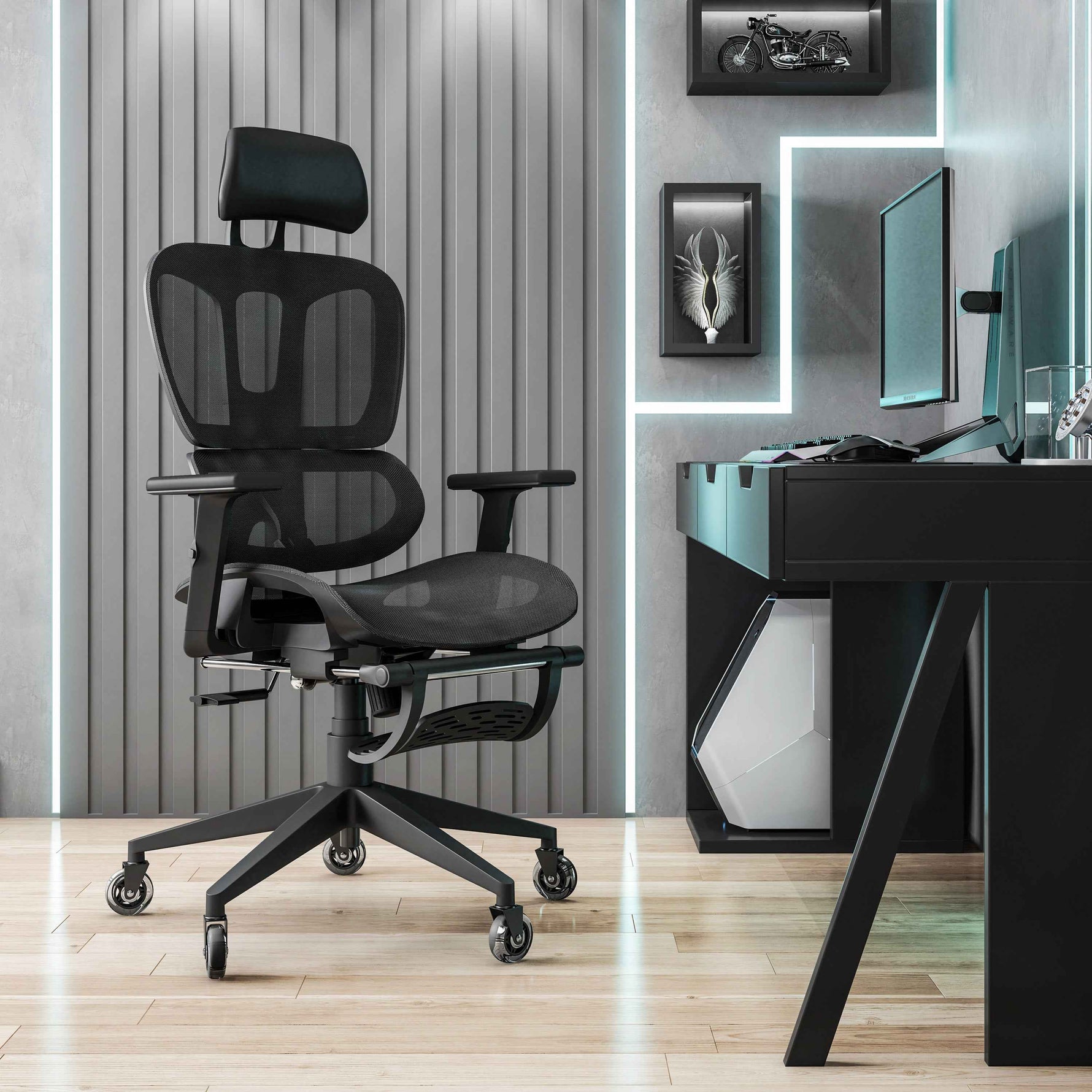 Techni Mobili Reclining Mesh Office Chair with Footrest for home office seating