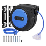 Retractable Heavy-Duty Extension Cord Reel with Triple-Tap Outlet for workshop, garage, storage, or utility use