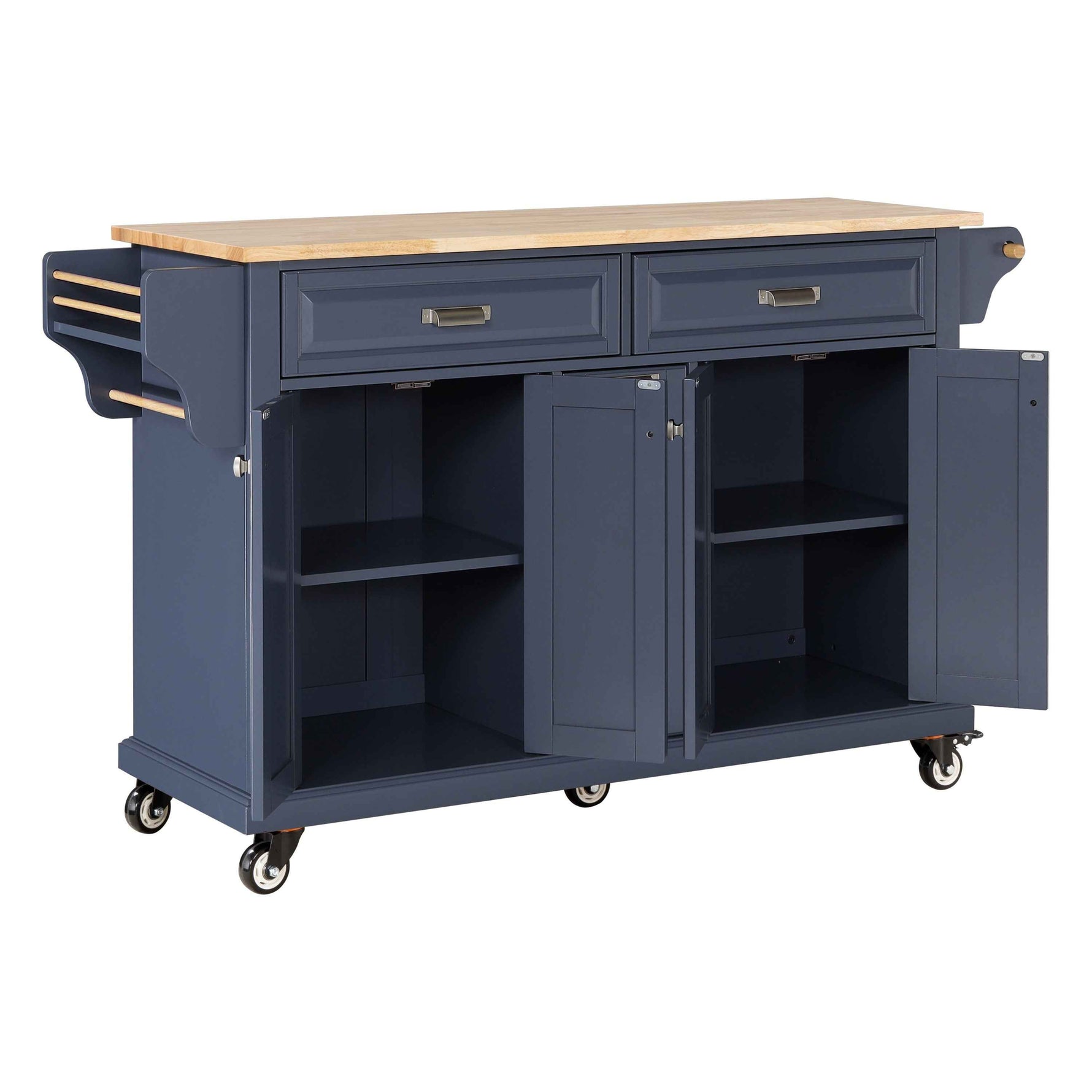 Rubberwood Drop-Leaf Kitchen Cart with 3 Drawers product view 44