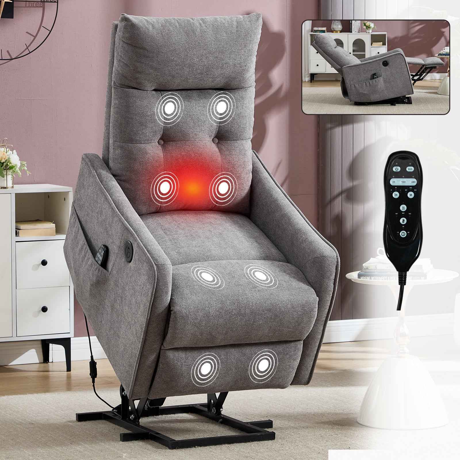 Chenille Single-Motor Power Lift Recliner with Massage & Heat product image