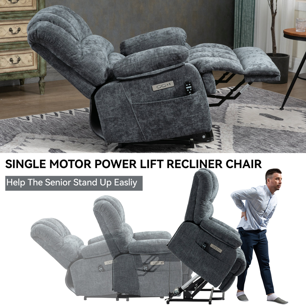 Chenille Power Lift Recliner detail image 26