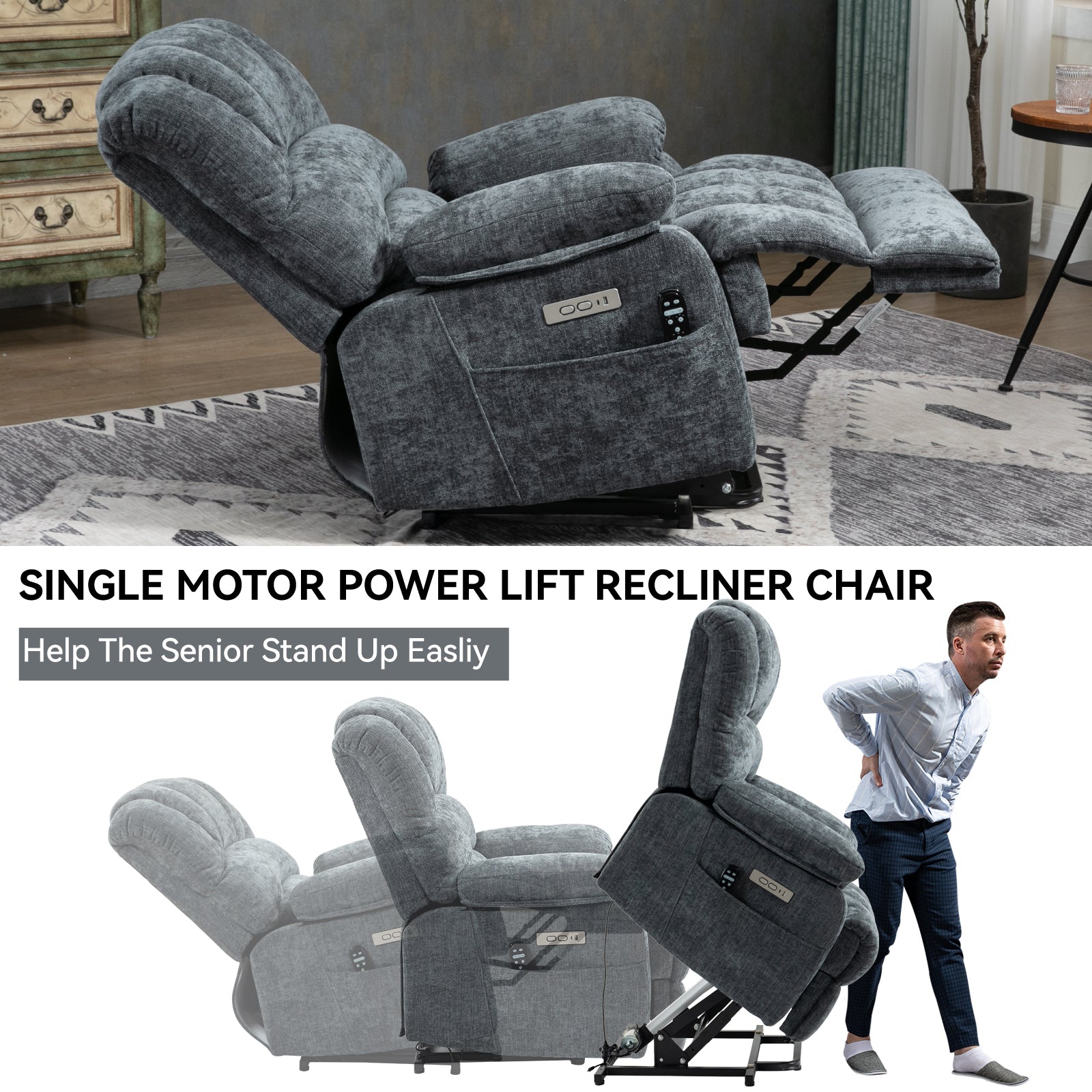 Chenille Power Lift Recliner detail image 26