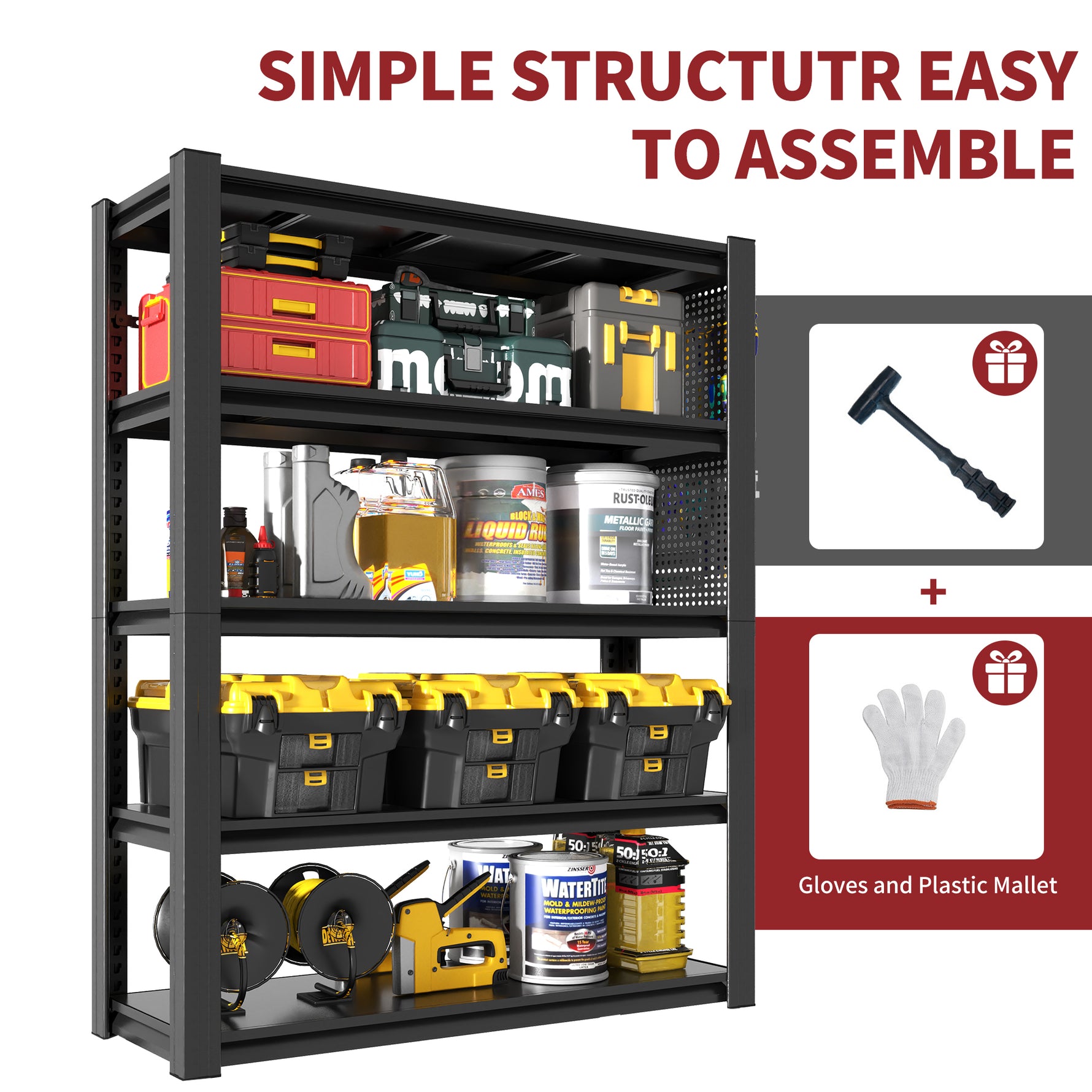 Industrial Heavy-Duty Metal 5-Tier Adjustable Shelving Unit with Pegboard for workshop, garage, storage, or utility use