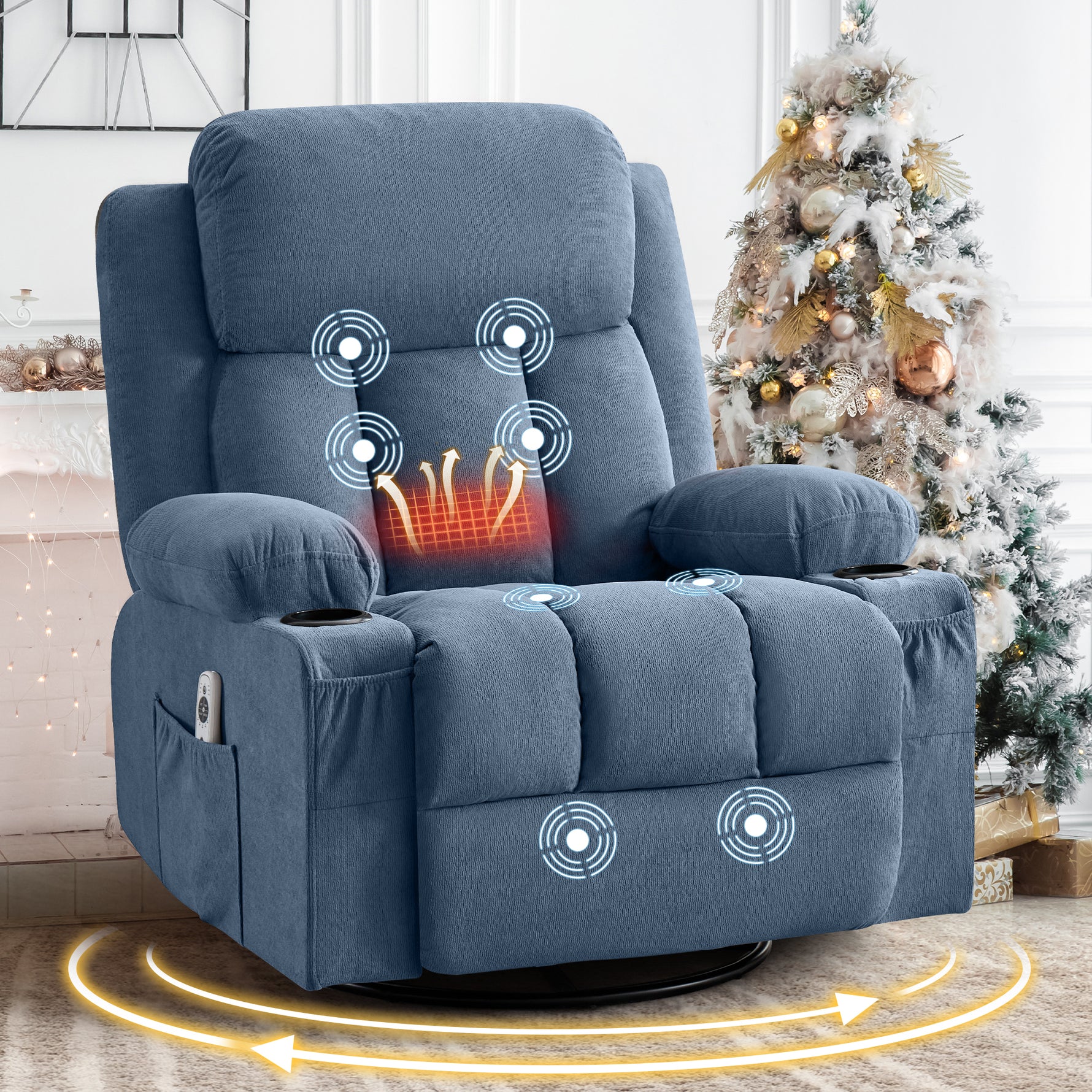Swivel Rocker Recliner Chair with Vibration Massage, Heat, USB Port and Cup Holderrs detail image 24